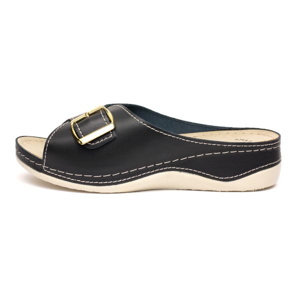 Papuci piele "Tellus" 25-01, Negru - imagine 4