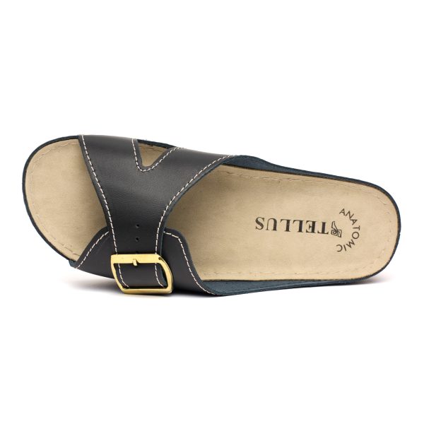 Papuci piele "Tellus" 25-01, Negru - imagine 6