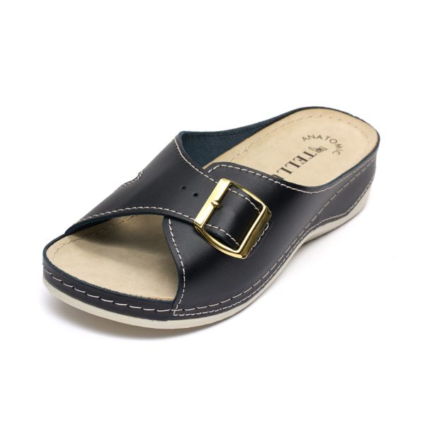 Papuci piele "Tellus" 25-01, Negru - imagine 5