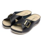 Papuci piele "Tellus" 25-01, Negru - imagine 2