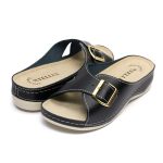 Papuci piele "Tellus" 25-01, Negru - imagine 3