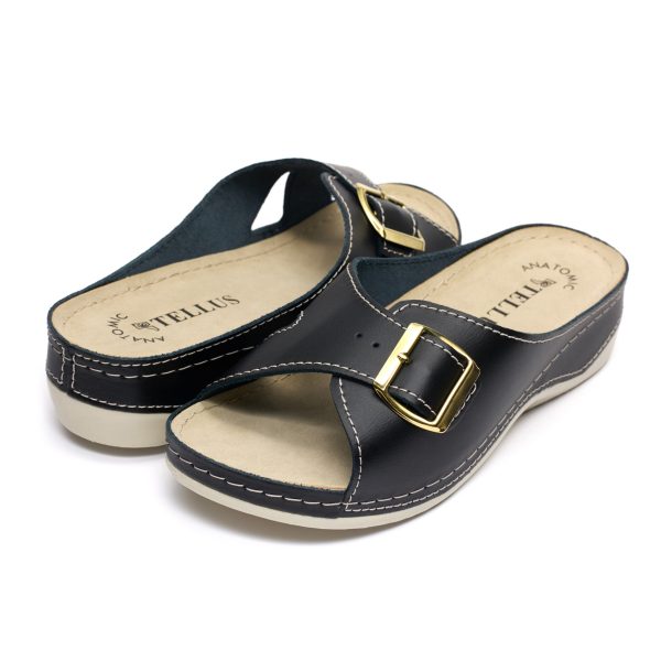 Papuci piele "Tellus" 25-01, Negru - imagine 3