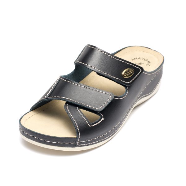 Papuci piele "Tellus" 25-03, Negru - imagine 6