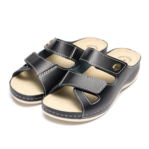 Papuci piele "Tellus" 25-03, Negru - imagine 2