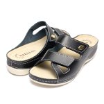 Papuci piele "Tellus" 25-03, Negru - imagine 3