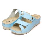 Papuci piele "Tellus" 25-03, Albastru - imagine 3