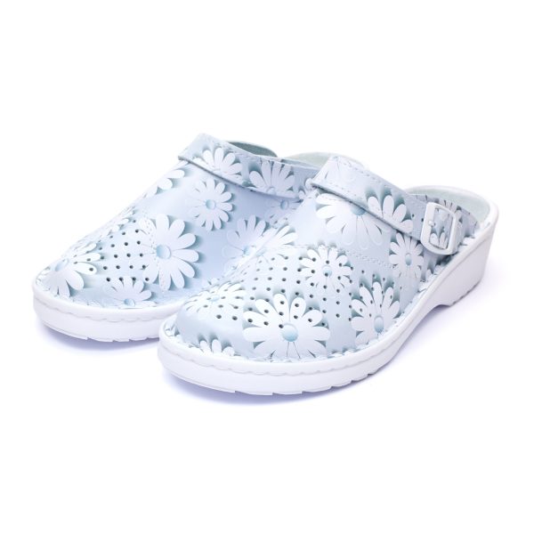 Saboti medicali piele dama Medibut 09L, Albastru cu flori - imagine 3