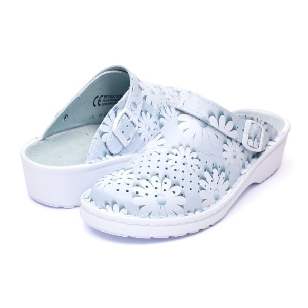 Saboti medicali piele dama Medibut 09L, Albastru cu flori - imagine 2