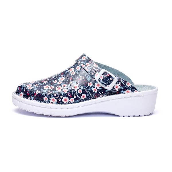 Saboti medicali piele dama Medibut  09L, Negru cu flori - imagine 4