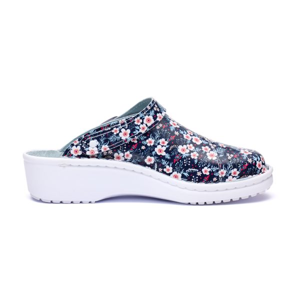 Saboti medicali piele dama Medibut  09L, Negru cu flori - imagine 5