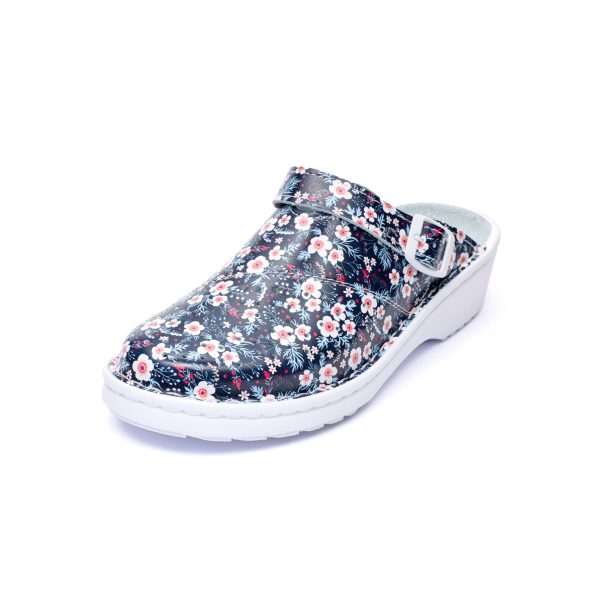 Saboti medicali piele dama Medibut  09L, Negru cu flori - imagine 6