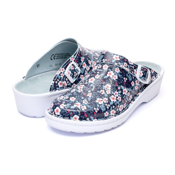 Saboti medicali piele dama Medibut  09L, Negru cu flori - imagine 2