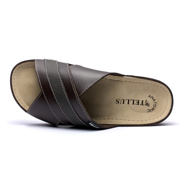 Papuci piele barbati Tellus 30-03, Maro - imagine 7