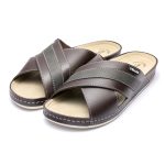 Papuci piele barbati Tellus 30-03, Maro - imagine 3