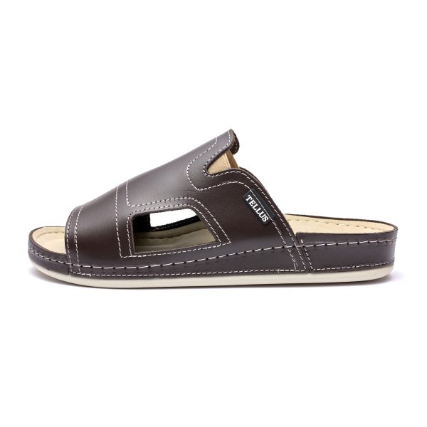Papuci piele barbati Tellus 30-01, Cafeniu - imagine 4