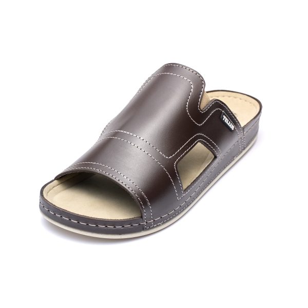 Papuci piele barbati Tellus 30-01, Cafeniu - imagine 6