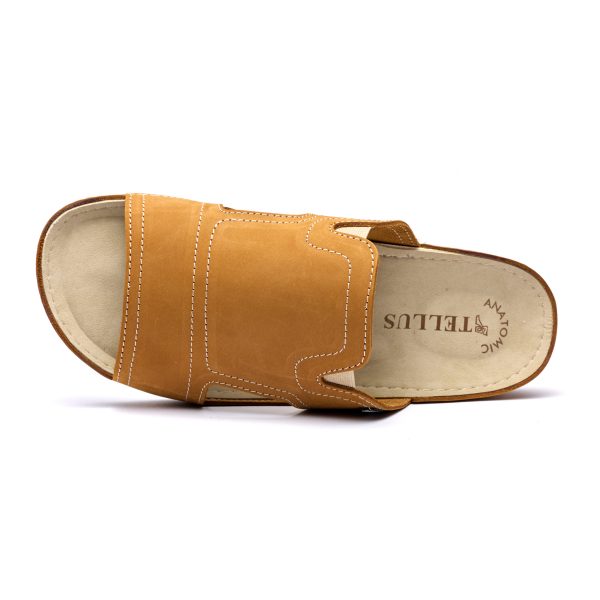 Papuci piele barbati Tellus 30-01, Maro - imagine 7