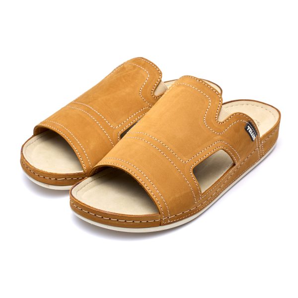 Papuci piele barbati Tellus 30-01, Maro - imagine 3