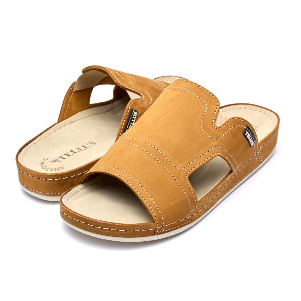 Papuci piele barbati Tellus 30-01, Maro - imagine 2