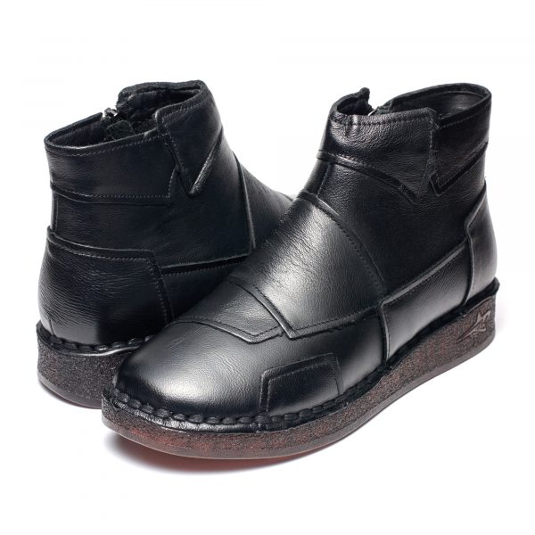 Ghete piele dama W043234, Negru - imagine 3