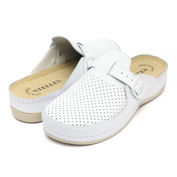 Saboti medicali piele dama "Tellus" 25-061, Alb - imagine 2