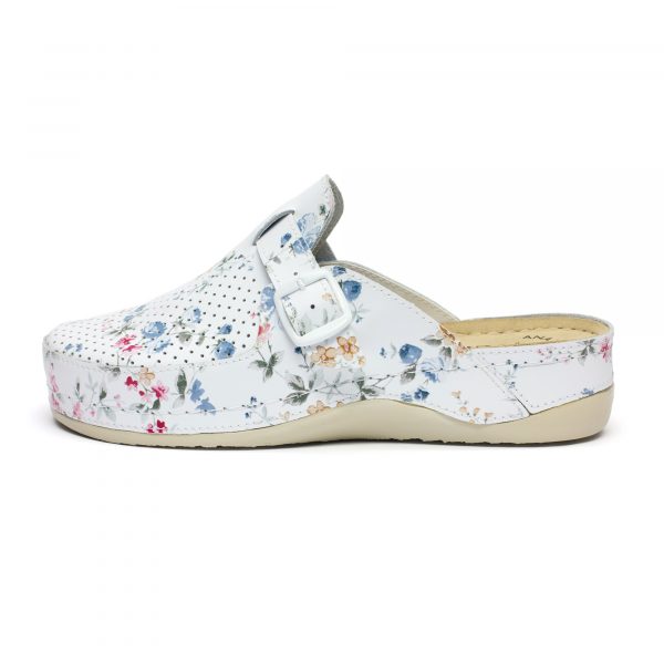 Saboti medicali piele dama "Tellus" 25-061, Alb cu flori - imagine 5