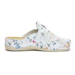 Saboti medicali piele dama "Tellus" 25-061, Alb cu flori - imagine 4