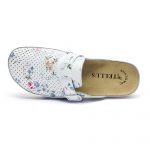 Saboti medicali piele dama "Tellus" 25-061, Alb cu flori - imagine 7