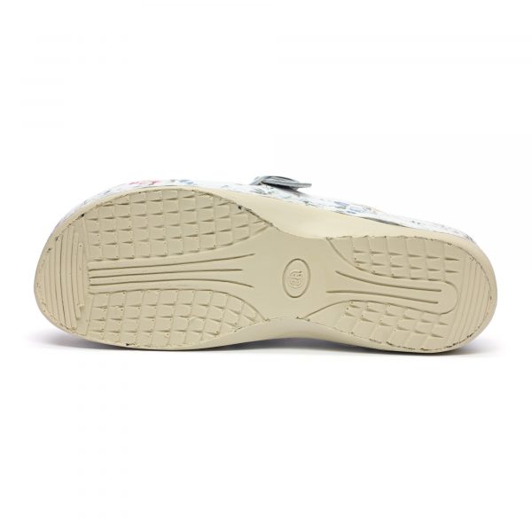 Saboti medicali piele dama "Tellus" 25-061, Alb cu flori - imagine 9