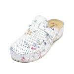 Saboti medicali piele dama "Tellus" 25-061, Alb cu flori - imagine 6