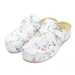 Saboti medicali piele dama "Tellus" 25-061, Alb cu flori - imagine 3