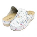 Saboti medicali piele dama "Tellus" 25-061, Alb cu flori - imagine 2