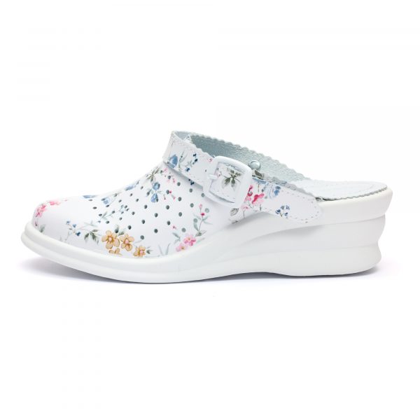 Saboti medicali piele “Tellus” 50-08/02, Alb cu flori - imagine 5