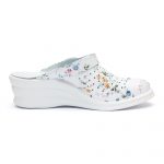 Saboti medicali piele “Tellus” 50-08/02, Alb cu flori - imagine 4