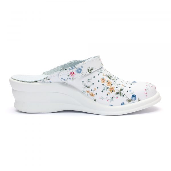 Saboti medicali piele “Tellus” 50-08/02, Alb cu flori - imagine 4