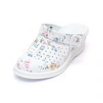 Saboti medicali piele “Tellus” 50-08/02, Alb cu flori - imagine 6