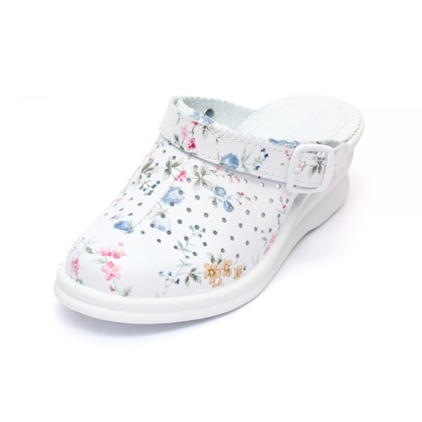 Saboti medicali piele “Tellus” 50-08/02, Alb cu flori - imagine 6