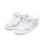 Saboti medicali piele “Tellus” 50-08/02, Alb cu flori - imagine 3