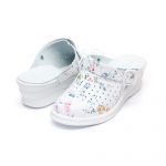 Saboti medicali piele “Tellus” 50-08/02, Alb cu flori - imagine 2