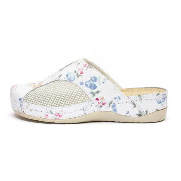Saboti medicali piele dama "Tellus" 25-062, Alb cu flori - imagine 4