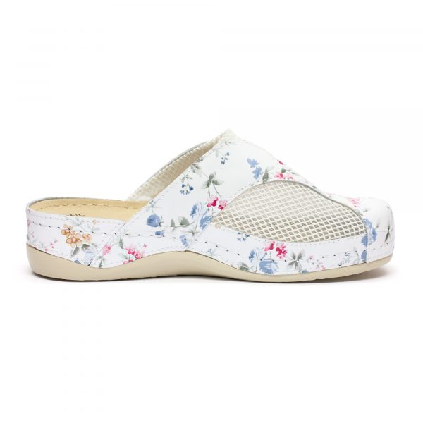 Saboti medicali piele dama "Tellus" 25-062, Alb cu flori - imagine 6