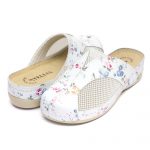 Saboti medicali piele dama "Tellus" 25-062, Alb cu flori - imagine 3