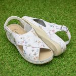 Sandale piele Tellus 25-060, Alb cu flori