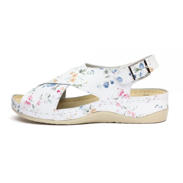 Sandale piele Tellus 25-060, Alb cu flori - imagine 4
