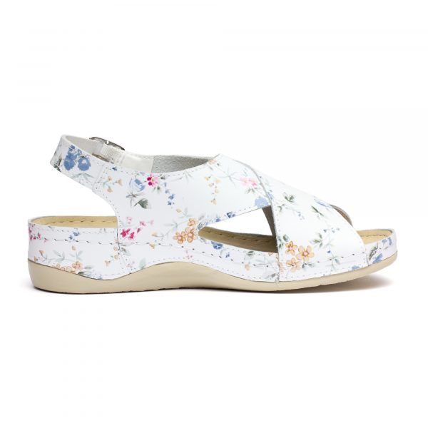 Sandale piele Tellus 25-060, Alb cu flori - imagine 5