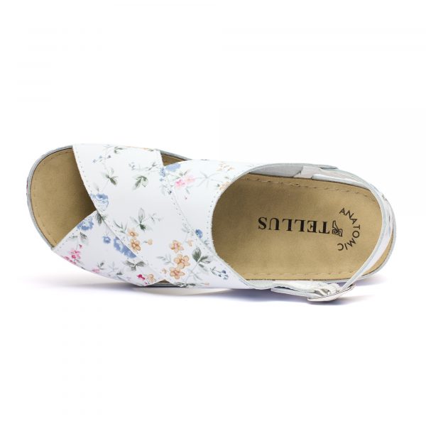 Sandale piele Tellus 25-060, Alb cu flori - imagine 7