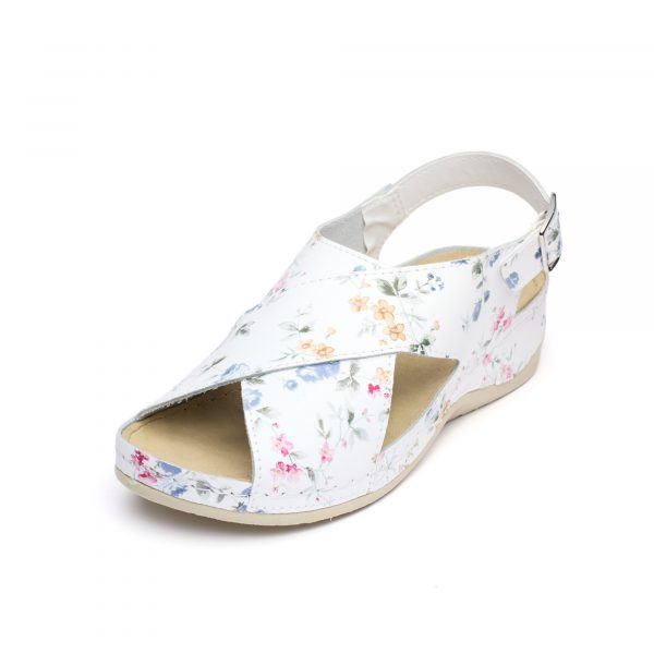 Sandale piele Tellus 25-060, Alb cu flori - imagine 6