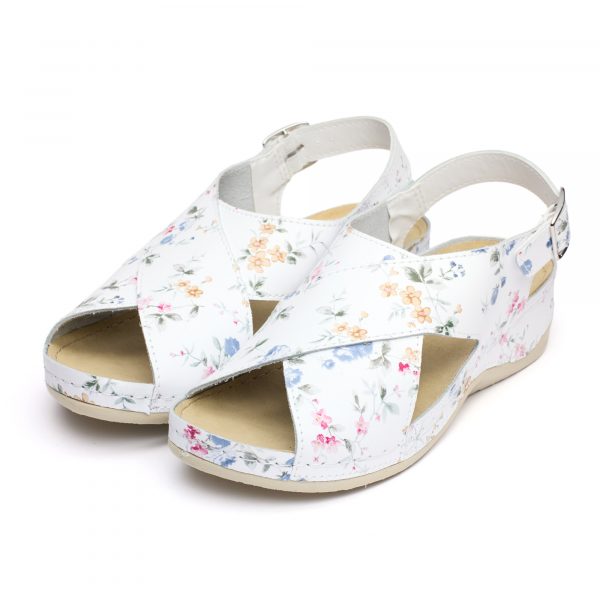 Sandale piele Tellus 25-060, Alb cu flori - imagine 3