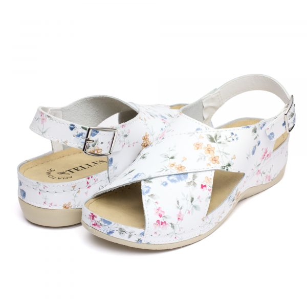 Sandale piele Tellus 25-060, Alb cu flori - imagine 2